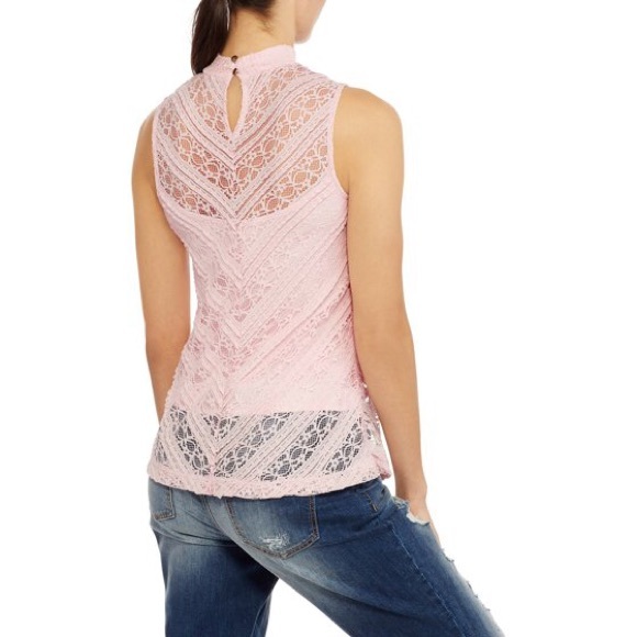 Lace Overlay High Neck Tank Top - Picture 4 of 4